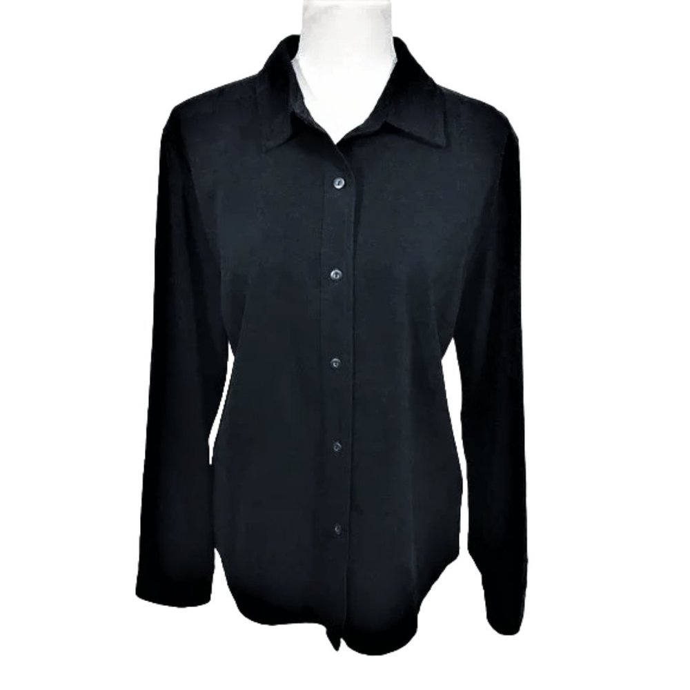Style & Co Casual Black Microsuede Button Down Shirt 14P